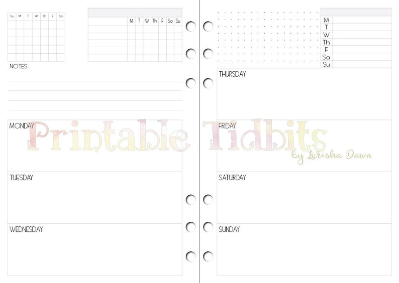 Printable All in One Monthly Ring Planner Insert Horizontal Etsy