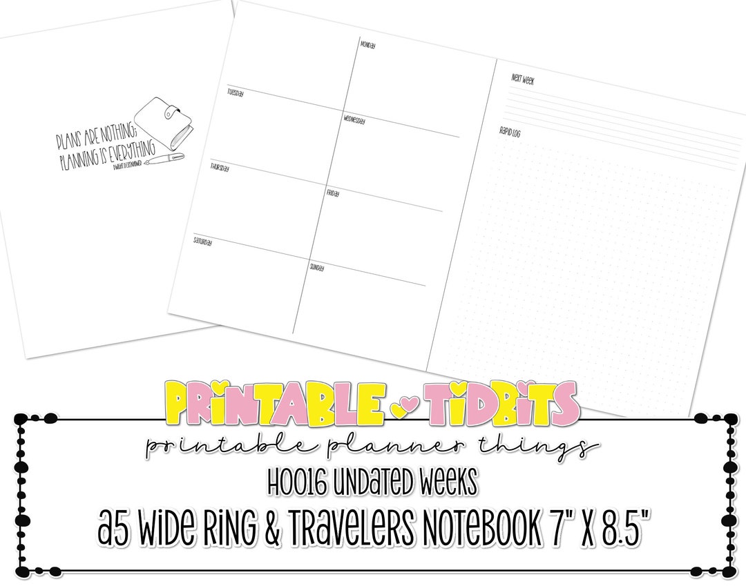 A5 Wide Undated Week on 2 Pages Planner Insert Horizontal WO2P ...