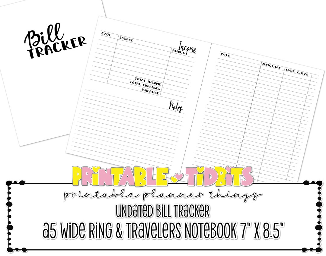 A5 Wide Undated Bill Tracker Planner Insert Printable - Etsy