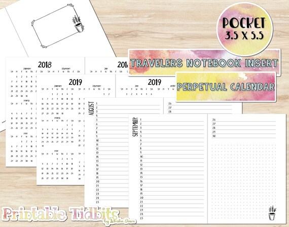 printable pocket travelers notebook insert calendar tn insert printable planner insert tn insert perpetual calendar no 2 insert printable pocket calendar