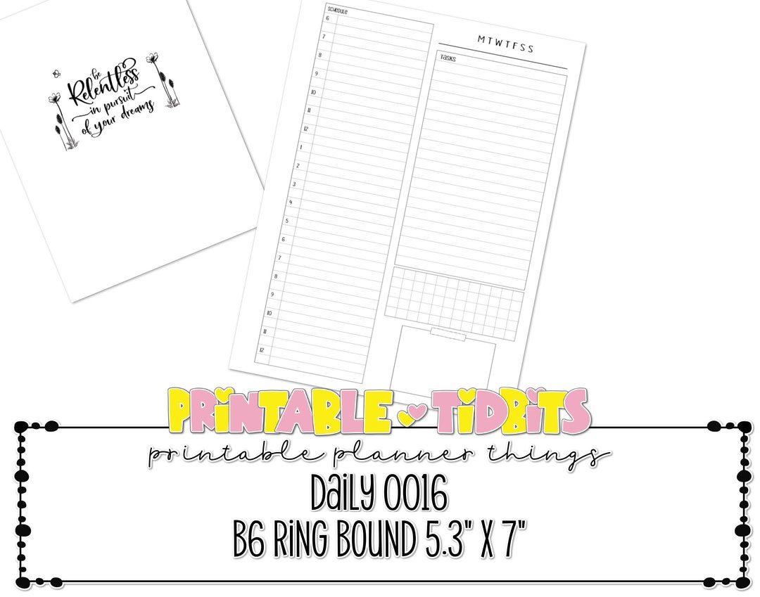 Printable Day on 1 Page for B6 Ring Planner Printable Planner Insert - Etsy