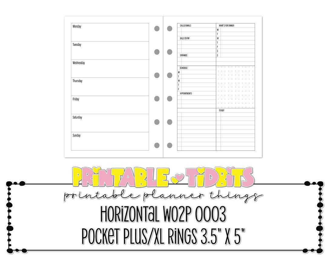 Printable Horizontal Week on 2 Pages Planner Insert for Pocket - Etsy