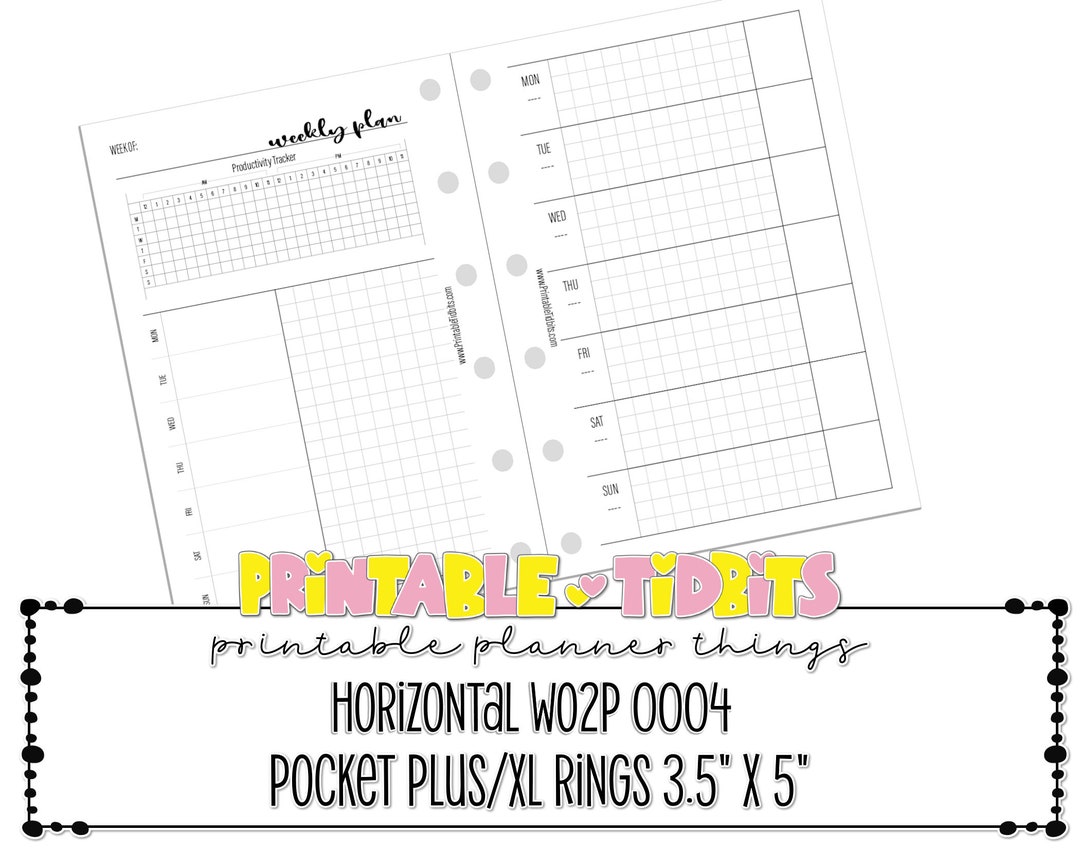 Printable Horizontal Week on 2 Pages Planner Insert for Pocket - Etsy