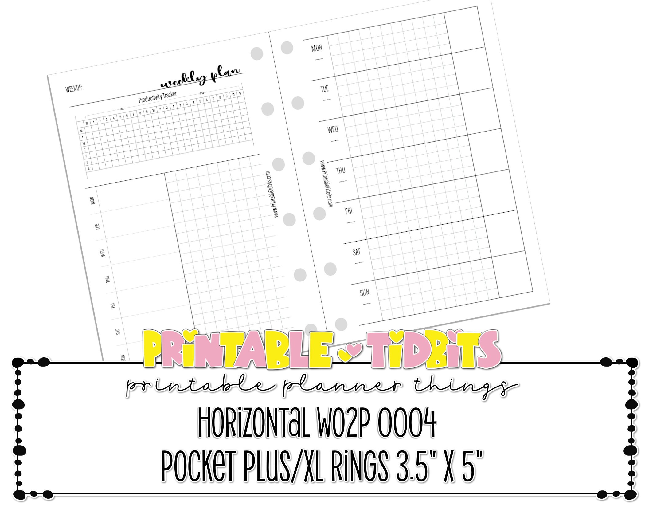 Printable Horizontal Week on 2 Pages Planner Insert for Pocket - Etsy