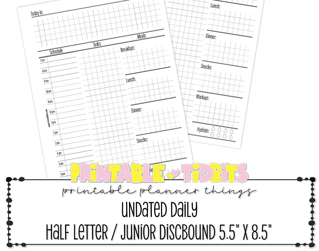 Undated Daily Insert for Half Letter Ring or Disc Planners - Etsy