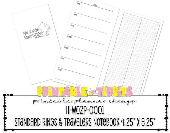 Printable Horizontal Week on 2 Pages Insert for Standard Rings | Etsy