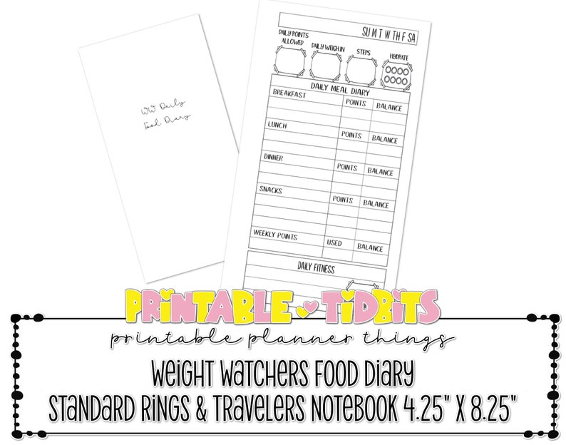 Printable Weight Watchers Daily Food Diary Insert for Standard | Etsy