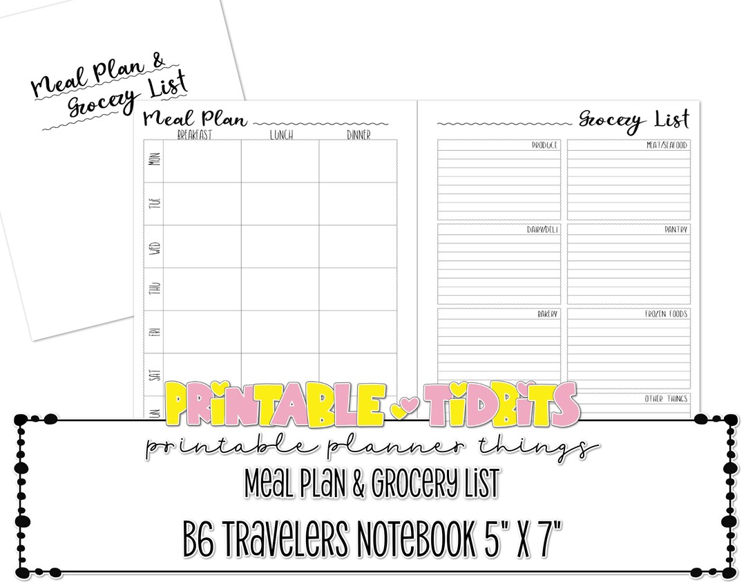 Grocery List For B6 Printable