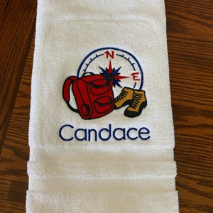 Embroidered Hand Towels, Hiking Design, Personalized Free