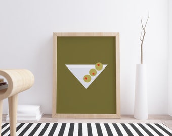 Olive Martini Cocktail Wall Art, Digital Download Poster