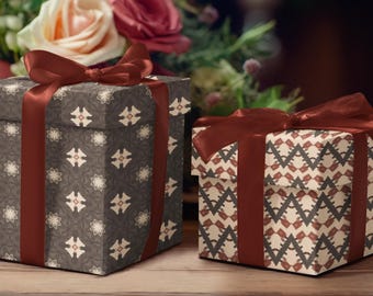 Papel de regalo con estampado de cactus en flor, estilo Art Déco, hecho a medida.