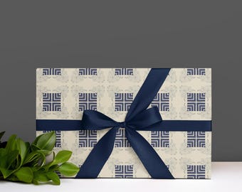 Papel de regalo con estampado japonés en madera de color índigo, Rijksmuseum Art, Papel de regalo para Hanukkah