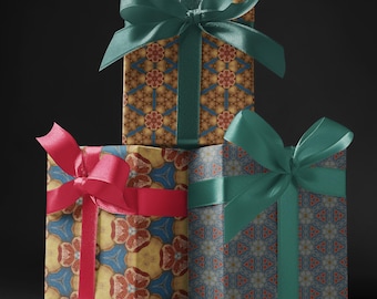 Papel de regalo Van Hulsdonck con estampado de granadas y bodegones barrocos flamencos.