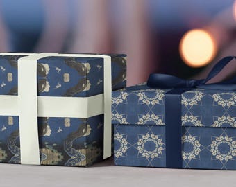 Papel de regalo de fantasmas de Hokusai: diseño de terror japonés, Halloween y Navidad gótica.