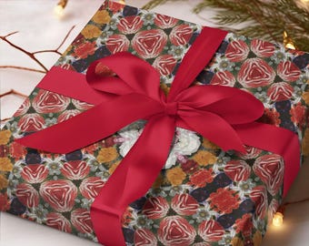 Papel de regalo con estampado de tulipanes carmesí, papel de regalo navideño con diseño floral holandés, hecho a medida.