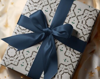 Papel de regalo para las fiestas judías con diseño geométrico de celosía para Hanukkah y Pésaj.