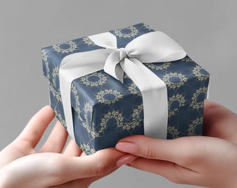 Papel de regalo con nudos de Hokusai en forma de estrella – Papel de regalo azul japonés