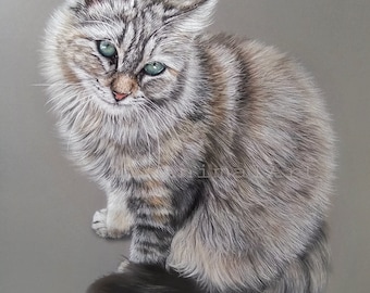 Retrato de mascota personalizado: Arte de gato pastel dibujado a mano a partir de una foto