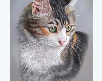 Ritratto personalizzato di un animale domestico: arte di un gatto pastello disegnata a mano