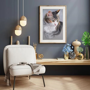 Ritratto personalizzato di un animale domestico: arte di un gatto pastello disegnata a mano immagine 2
