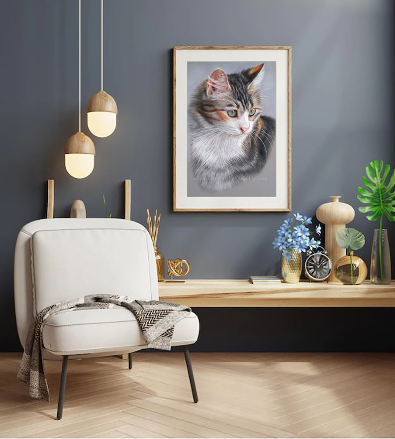 Ritratto personalizzato di un animale domestico: arte di un gatto pastello disegnata a mano immagine 2