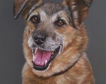 Ritratto personalizzato di un animale domestico: ritratto di cane pastello disegnato a mano da una foto