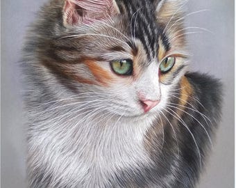 Custom Pet Portrait – Hand-Drawn Pastel Cat Art