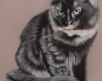 Ritratto personalizzato di un animale domestico: arte di un gatto pastello disegnata a mano
