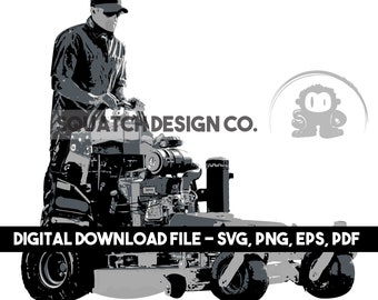 Stand-On Lawn Mower With Driver DIGITAL DOWNLOAD Svg, Png, Jpg, Eps FILE