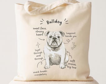 Funny Bulldog Traits Cotton Canvas Tote Bag – Dog Lover Gift