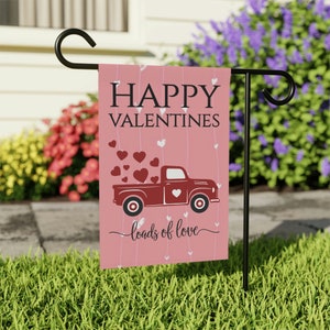 Valentines House Flag, Valentines Home Decor, Valentines Outdoor Decor, Red Truck Decor, Love Heart Decorations, Seasonal Flag, Garden Decor
