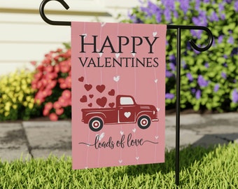 Valentines Garden Flag, Valentines Home Decor, Valentines Outdoor Decorations, Red Truck Decor, Love Heart Decorations, Seasonal Decor