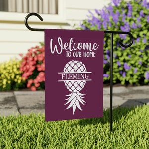 Upside Down Pineapple Garden Flag – Custom Swinger Yard Sign or House Banner – Discreet & Playful Welcome Home Banner with Personalized Name