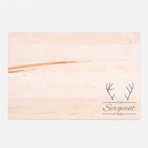 Personalized Wood Cutting Board - 16&quot; x 10.5&quot;, Rectangular Serving Tray, Snack Tray, Cheese Board, Charcuterie Board, Antler, Deer, Rustic