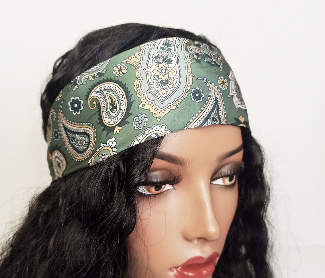 Green satin silk headband for women bohemian satin headband Etsy