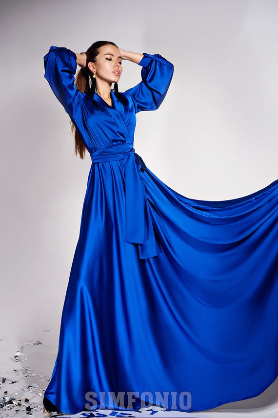 Royal Blue Bridesmaid Dress Satin Dress Maxi Wedding Guest Etsy