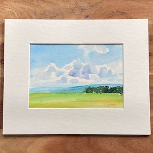 Original watercolor landscape painting,  cloudscape painting, abstract landscape watercolor, summer painting, Pennsylvania landscape