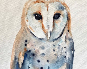 Barn owl painting, original watercolor, owl decor, owl watercolor, bird art, owl wall art, owl lover gift