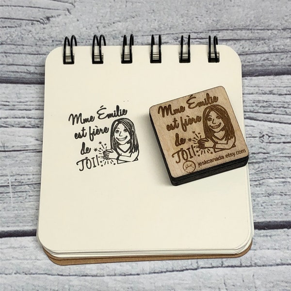 Customized Stamps for teacher according to physical appearance: hair, glasses, etc - model Proud of you /3x3cm
