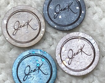 Customized cork tags round WASHABLE Lots of colors size quantities, vegan leather, sew on knitting and crochet thickness ≃1mm  WITHOUT DRAFT