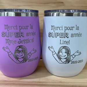 12oz insulated tumbler with lid. Gift for teacher, educator, or anyone who loves to drink. Customizable with gender, hair color, glasses, and more.