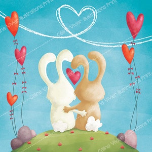 The bunnies are in love Illustration Poster Print / small square image 2