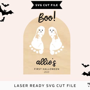 First Halloween Sign, Footprint sign,  Halloween svg, halloween cut file, baby footprint keepsake, 1st halloween, Glowforge SVG, XTool SVG
