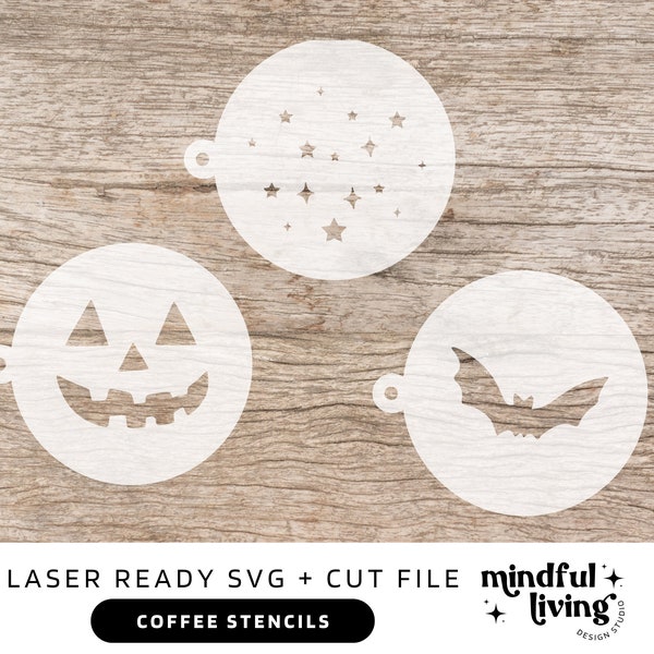 Halloween Coffee Stencils, Coffee Stencil SVG, Halloween svg, halloween cut file, fall coffee cut file, stencil, Glowforge SVG, XTool SVG