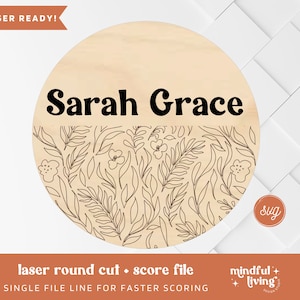 Glowforge Floral Scoring Round, individuelle Namens-Runddatei, Glowforge-Runddatei, Laser-Hintergrunddatei, Single-Line-Datei, digitale Schnittdatei