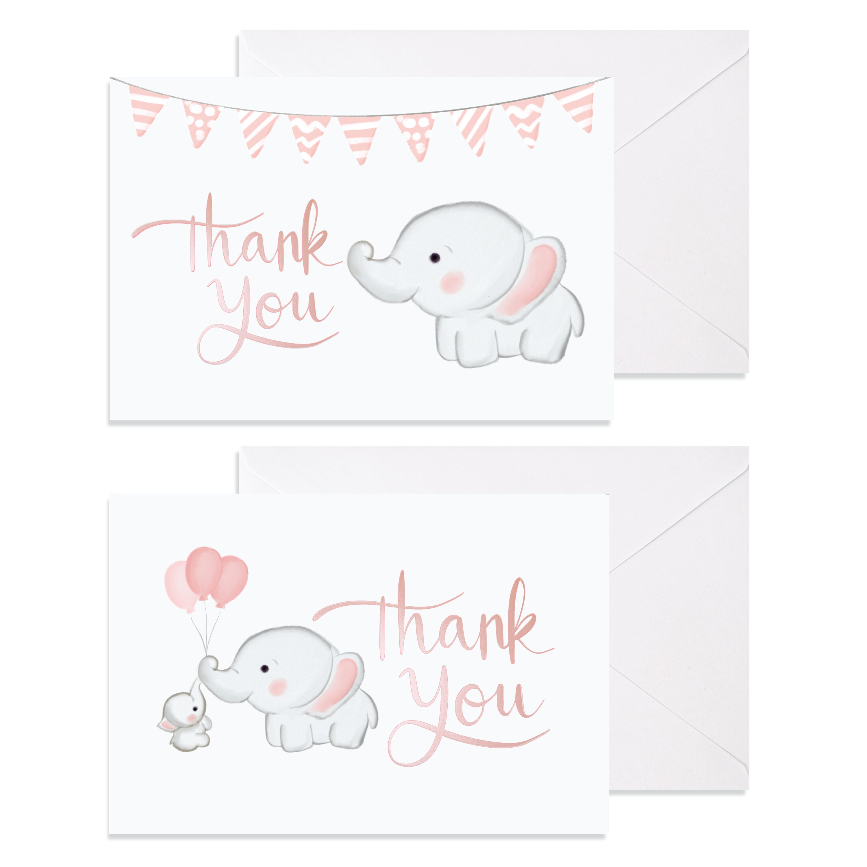 Baby Shower Thank You Cards Girl. Bulk Set of 50 Elephant Pink Etsy