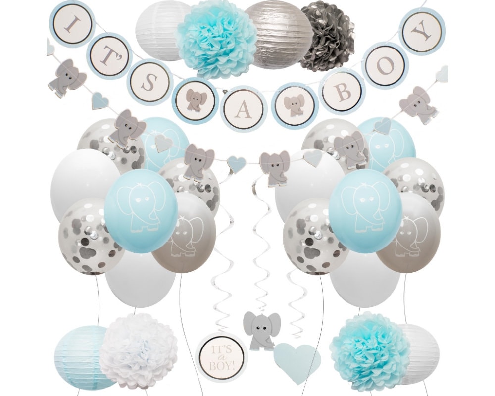 Elephant Baby Shower Decorations for Boy - Blue Baby Shower Backdrop …