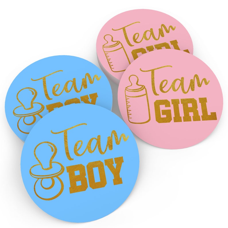 Team Girl and Team Boy 25 Pink + 25 Blue Shiny Pink /& Blue Voting Sticker Set Gender Reveal Stickers