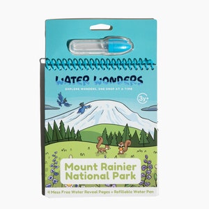 Mantenga a los niños entretenidos con un libro de actividades acuáticas reutilizable: explore el Parque Nacional Monte Rainier - Libro de aprendizaje reutilizable - Actividad de viaje por carretera