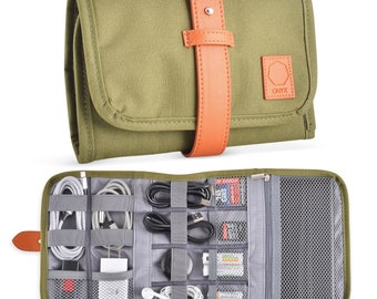 Sac de rangement pour appareils électroniques Olive - Étui pour accessoires de voyage portable pour chargeurs, cordons, câbles, batteries et plus encore !